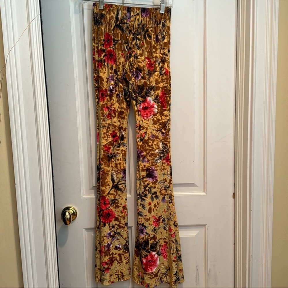Floral Velvet Mamie Ruth Bell Bottom Flare Pants